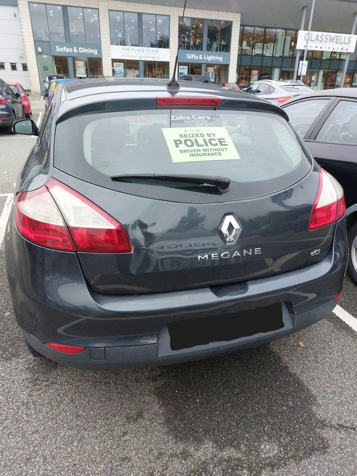 The Renault Megane seized by police outside Glasswells